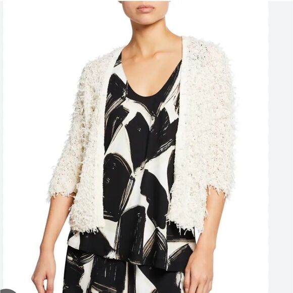 NIC+ZOE Sweaters - NIC + ZOE Plush Party 3/4 Sleeve Fuzzy Cardigan Size M